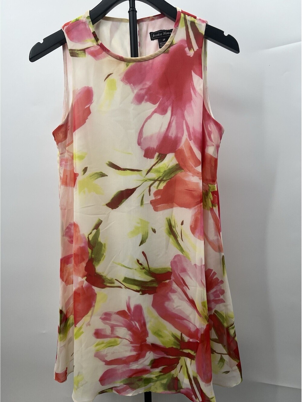 Jessica Howard Dress Womens Watercolor Floral Sleeveless Shift Chiffon Pink 4P